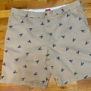 IZOD Size 42 Waist Blue Lobster Beige Khaki Shorts Flat Front 100% Cotton